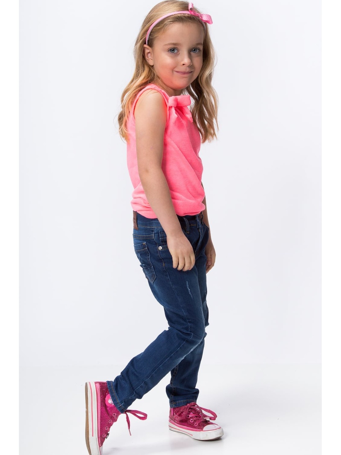 Girls\' denim trousers with light abrasions NDZ515 - Online store - Boutique